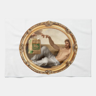 Parody Classical Painting with Takeout Bag Funny Tea Towel