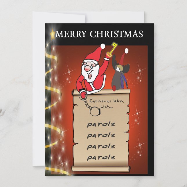 PAROLE WISH LIST - JAILMATECARDS.CO.UK - CHRISTMAS THANK YOU CARD (Front)
