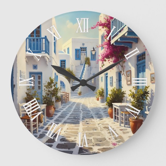 Paros Greece Islands Travel Watercolor  Large Clock (Front)