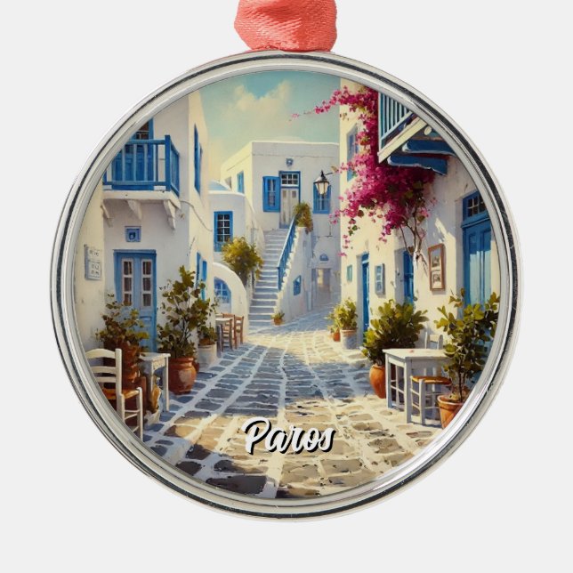 Paros Greece Islands Travel Watercolor  Metal Ornament (Front)