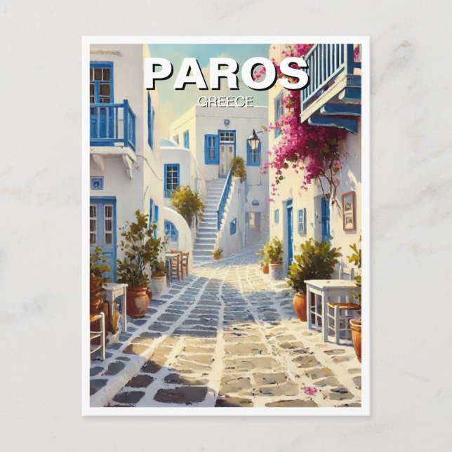 Paros Greece Islands Travel Watercolor  Postcard (Front)