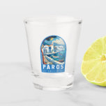 Paros Greece Travel Art Vintage Shot Glass<br><div class="desc">Paros retro vector travel design. Paros is a Greek island in the Aegean Sea best known for its beaches and traditional villages.</div>