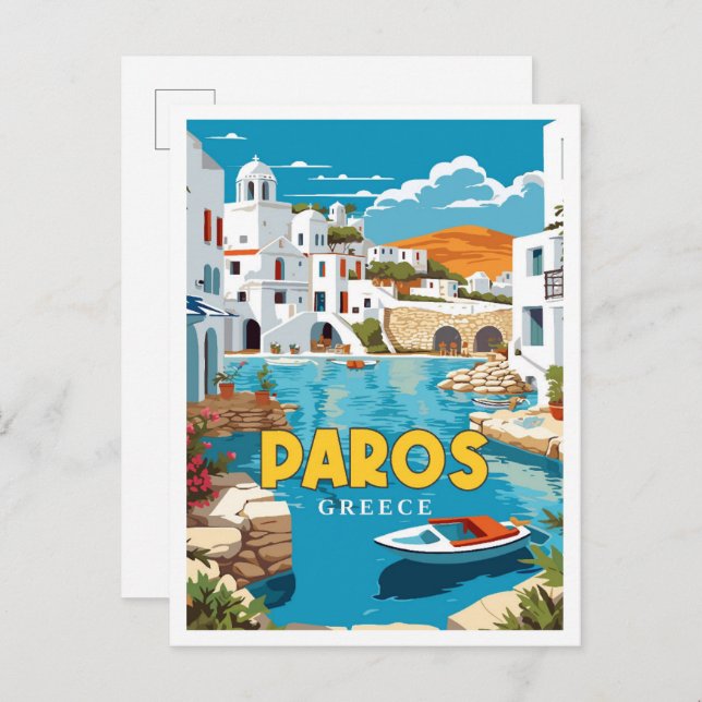Paros Greece vintage travel illustration Postcard (Front/Back)