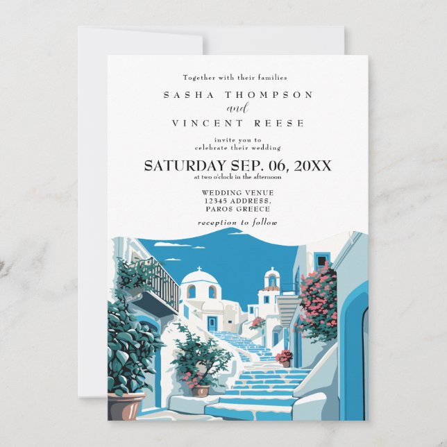 Paros Greece Wedding Invitation Retro (Front)