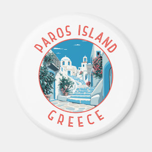 Paros Island Greece Retro Distressed Circle Magnet