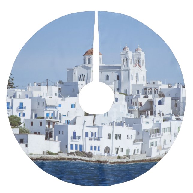 Paros Village Naoussa Island View Brushed Polyester Tree Skirt (Front)