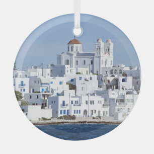 Paros Village Naoussa Island View Glass Tree Decoration