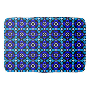 Parquet Tile Pattern in Turquoise and Cobalt Blue Bath Mat
