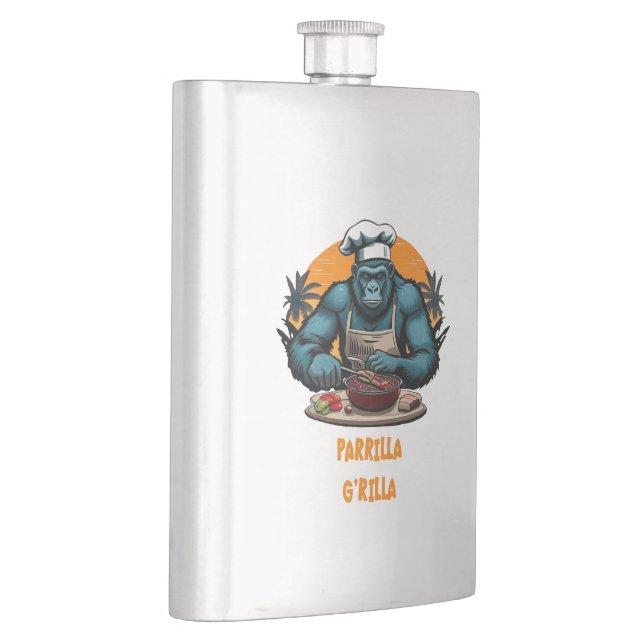 Parrilla G'rilla Master BBQ Griller Fun Pun Hip Flask (Right)