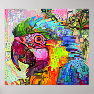 Parrot Abstract Impressionist Portrait Painting Poster