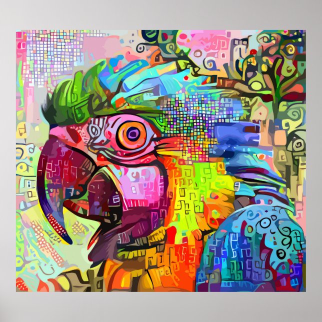 Parrot Abstract Impressionist Portrait Painting Poster (Front)