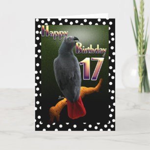 Parrot African Grey bird polka dot 17 Birthday Card