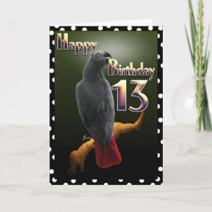 Parrot African Grey /grey Happy 13 Birthday Avian Card