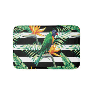 Parrot And Floral Exotic Pattern Bath Mat