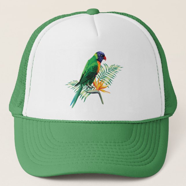 Parrot And Flower Trucker Hat (Front)