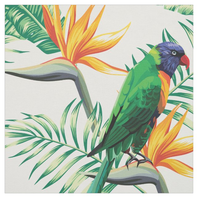 Parrot And Flowers Fabric (Swatch)