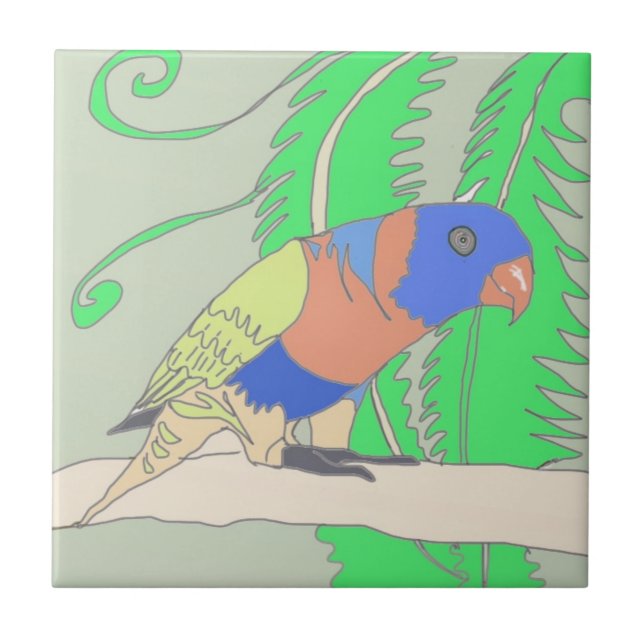 Parrot and Fronds Ceramic Tile (Front)