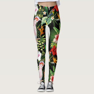 Parrot And Macaw with Tropical Plants Pattern Leggings