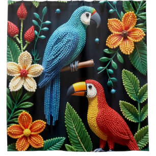 Parrot And Toucan in a Beaded Forest Shower Curtain