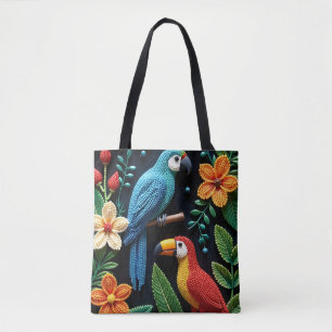 Parrot And Toucan in a Beaded Forest Tote Bag