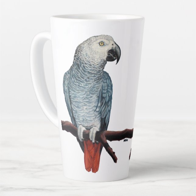 Parrot Art Mug African Grey Coffee Cups (Left Angle)