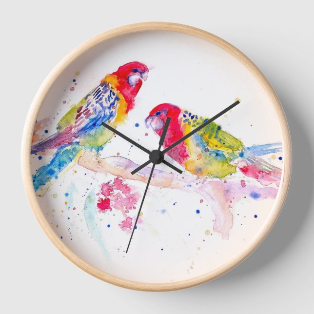 Parrot art Watercolour Painting Aqua Colourful  Clock (Front)