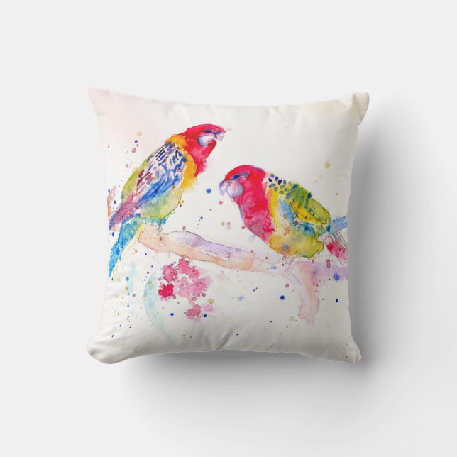 Parrot art Watercolour Painting Aqua Colourful  Cushion (Front)