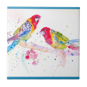 Parrot art Watercolour Painting Aqua Teal Ceramic Tile