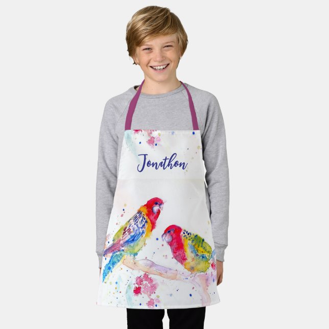 Parrot art Watercolour Painting Red Blue Boys Apron (Worn)