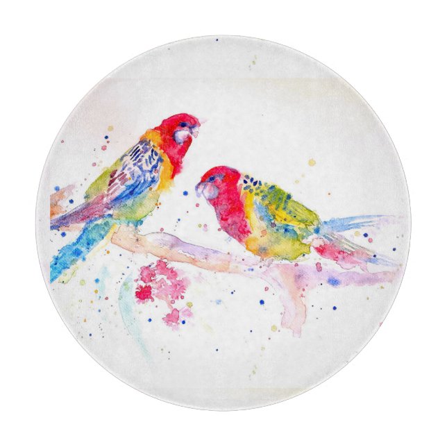 Parrot art Watercolour Painting Red Blue Colourful Cutting Board (Front)