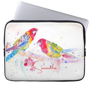 Parrot art Watercolour Painting Red Blue Colourful Laptop Sleeve