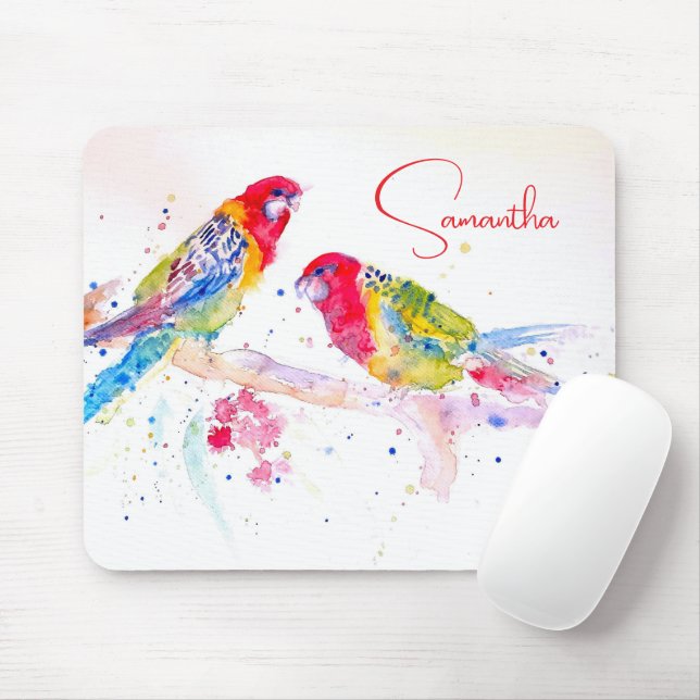 Parrot art Watercolour Painting Red Blue Colourful Mouse Pad (With Mouse)