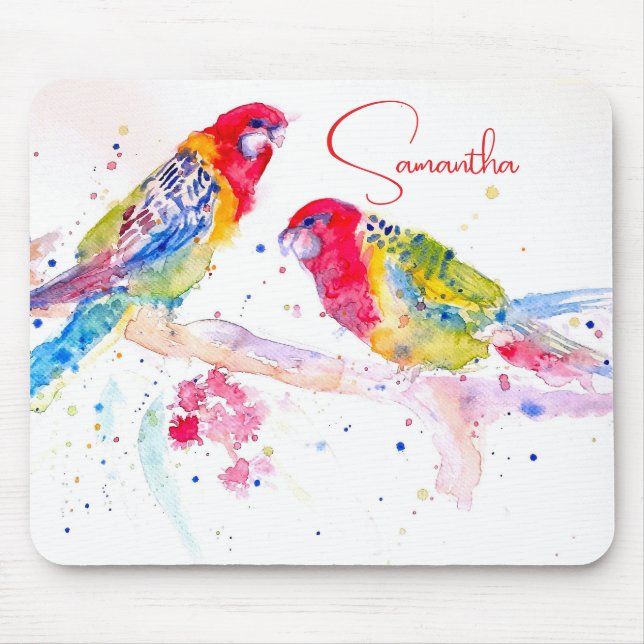 Parrot art Watercolour Painting Red Blue Colourful Mouse Pad (Front)