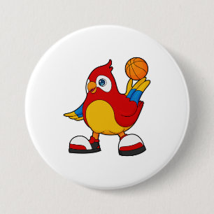 Parrot as Basketball player with Basketball 7.5 Cm Round Badge