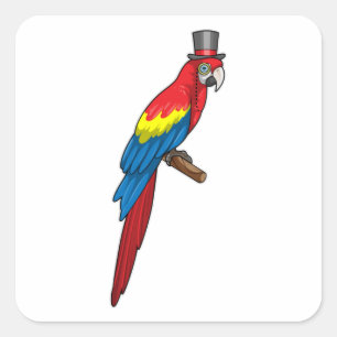 Parrot as Gentleman with Hat Square Sticker