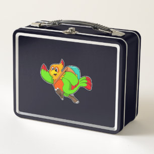 Parrot as Hiker with Backpack Metal Lunch Box