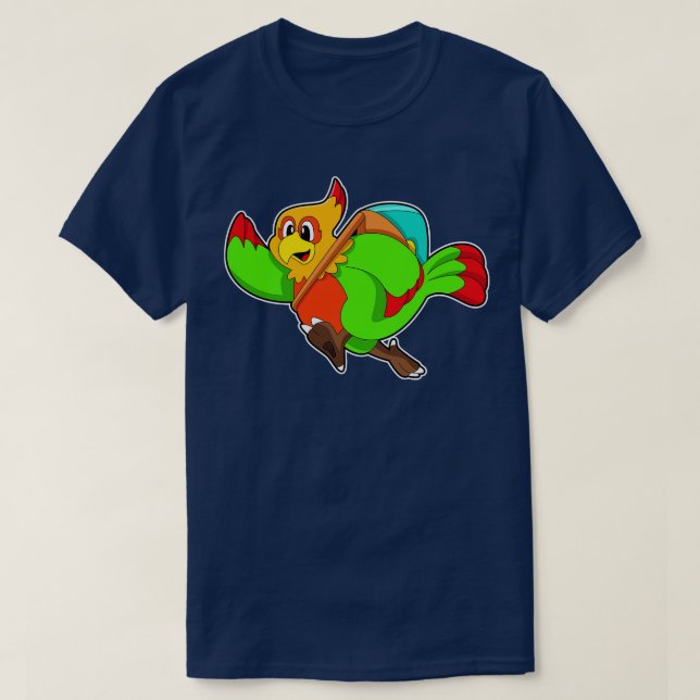 Parrot as Hiker with Backpack T-Shirt (Design Front)