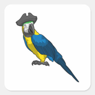 Parrot as Pirate with Hat Square Sticker