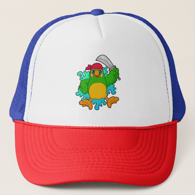 Parrot as Pirate with Sword Trucker Hat (Front)