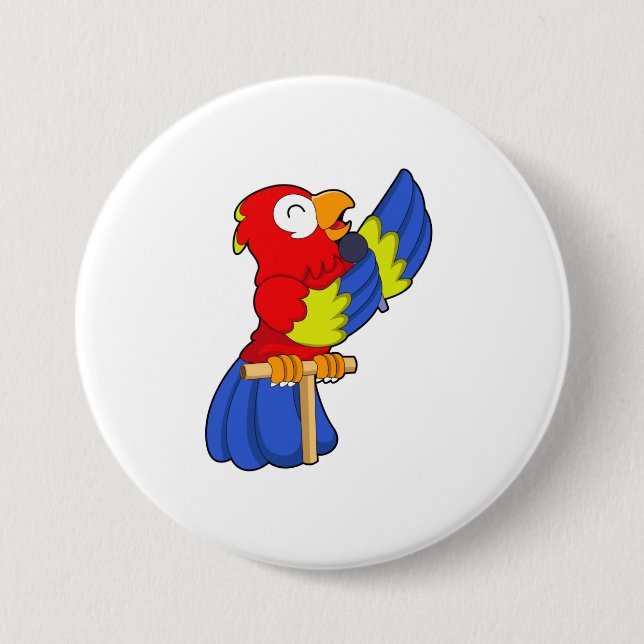 Parrot as Singer with Microphone 7.5 Cm Round Badge (Front)