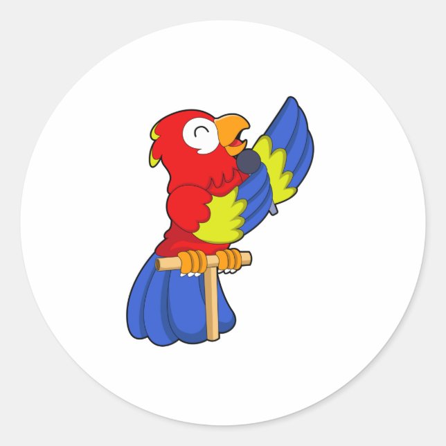 Parrot as Singer with Microphone Classic Round Sticker (Front)