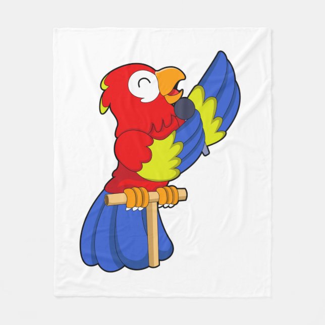 Parrot as Singer with Microphone Fleece Blanket (Front)