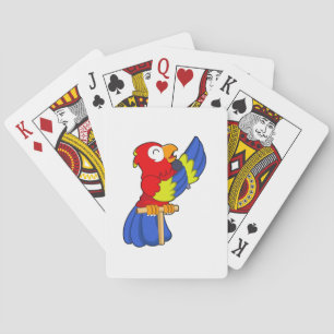 Parrot as Singer with Microphone Playing Cards