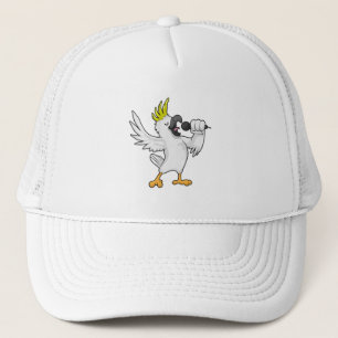 Parrot as Singer with Microphone Trucker Hat