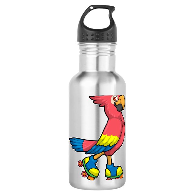 Parrot as Skater with Roller skates 710 Ml Water Bottle (Front)
