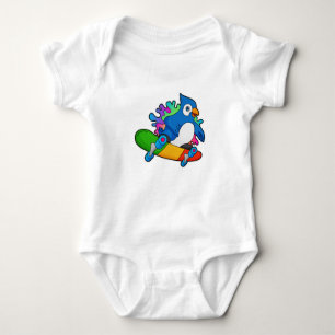Parrot as Skater with Skateboard Baby Bodysuit