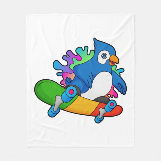 Parrot as Skater with Skateboard Fleece Blanket (Front)