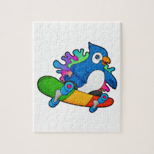 Parrot as Skater with Skateboard Jigsaw Puzzle