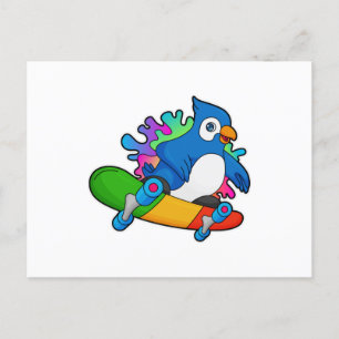 Parrot as Skater with Skateboard Postcard