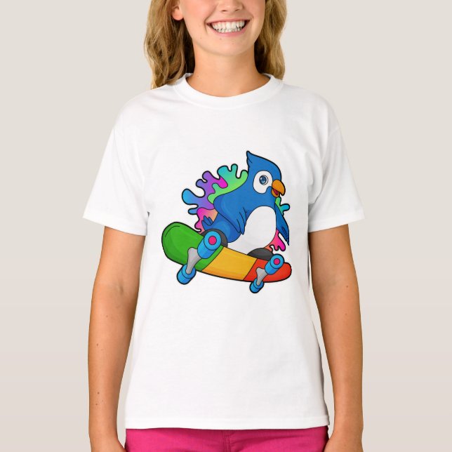 Parrot as Skater with Skateboard T-Shirt (Front)